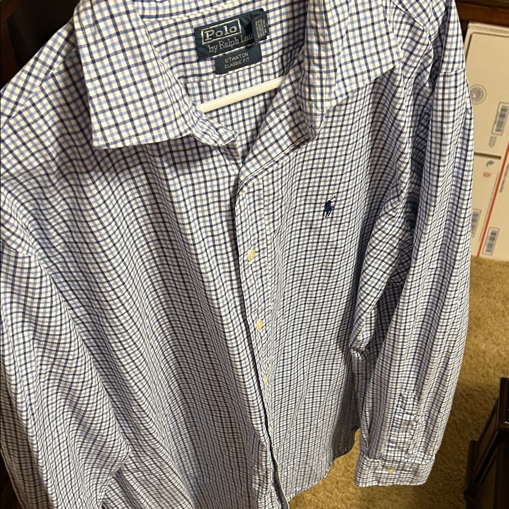 Polo by Ralph Lauren Men's White and Blue Plaid Shirt